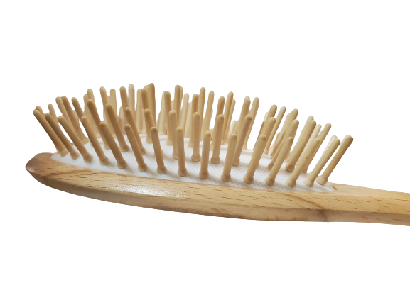 In our line, we use wooden ball tipped or non tipped bristles which we call cone bristles. The different shapes provide a solution for different types of hair. Our Cone Bristles is added when your hair type needs that extra “oomph” to detangle or to reach your scalp for a stimulating and energizing brush treatment. 
