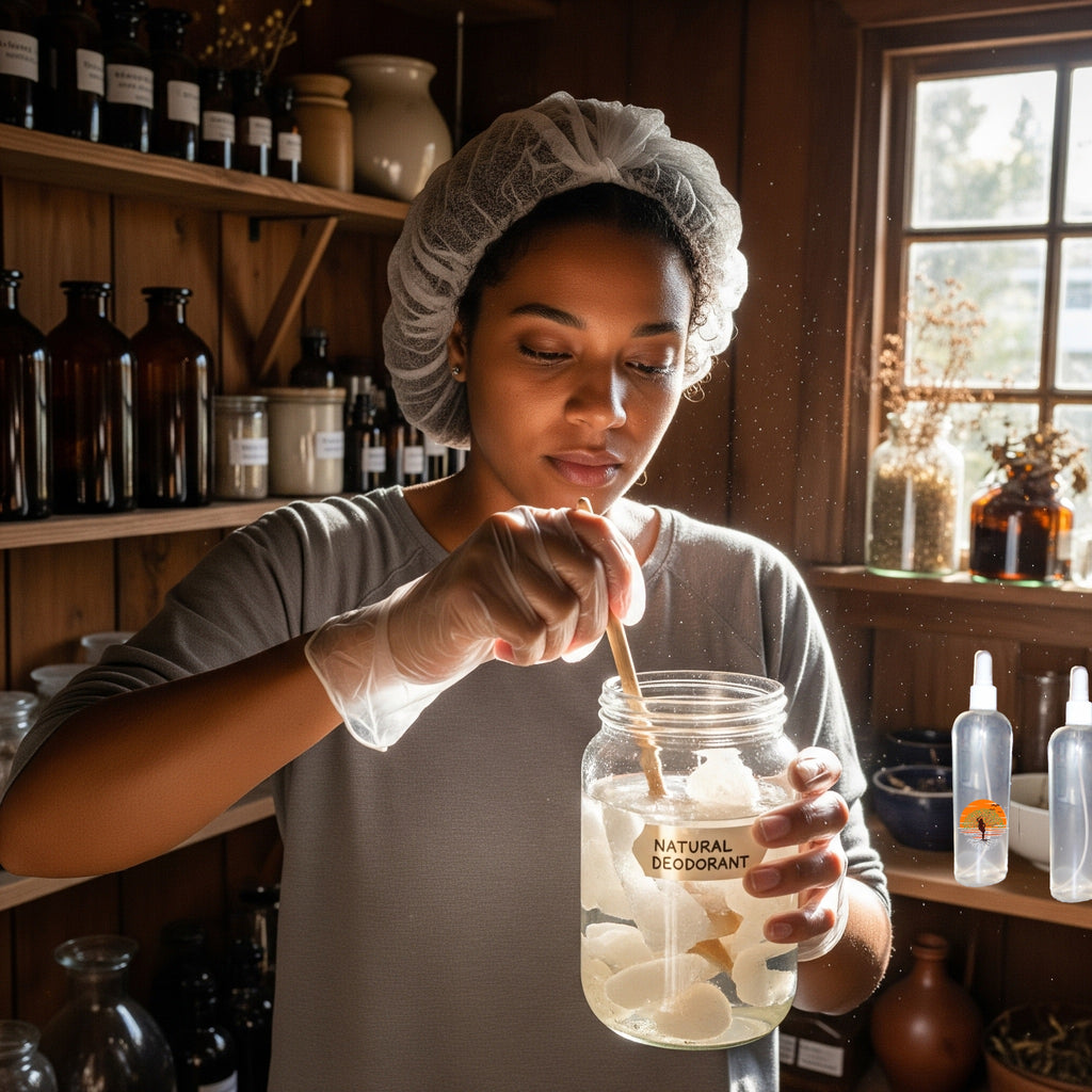 Anne preparing natural deodorant using alumbre 