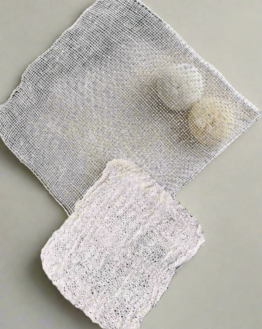 The cloth shrinks with contact in water, and wears smooth as you use it. Goes great with natural handmade bar soap or body wash.
