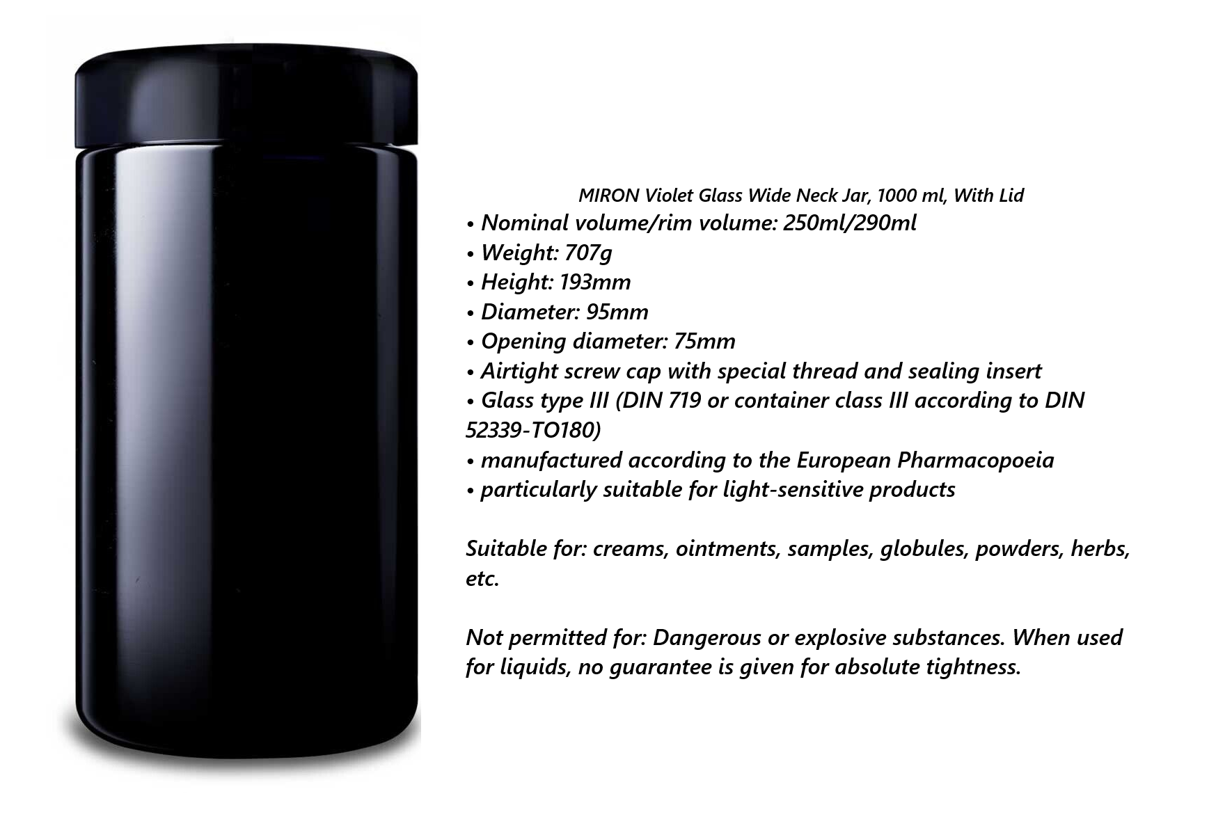 Pre-Order | Pack of 12 | Miron Violet Glass Bottles & Jars