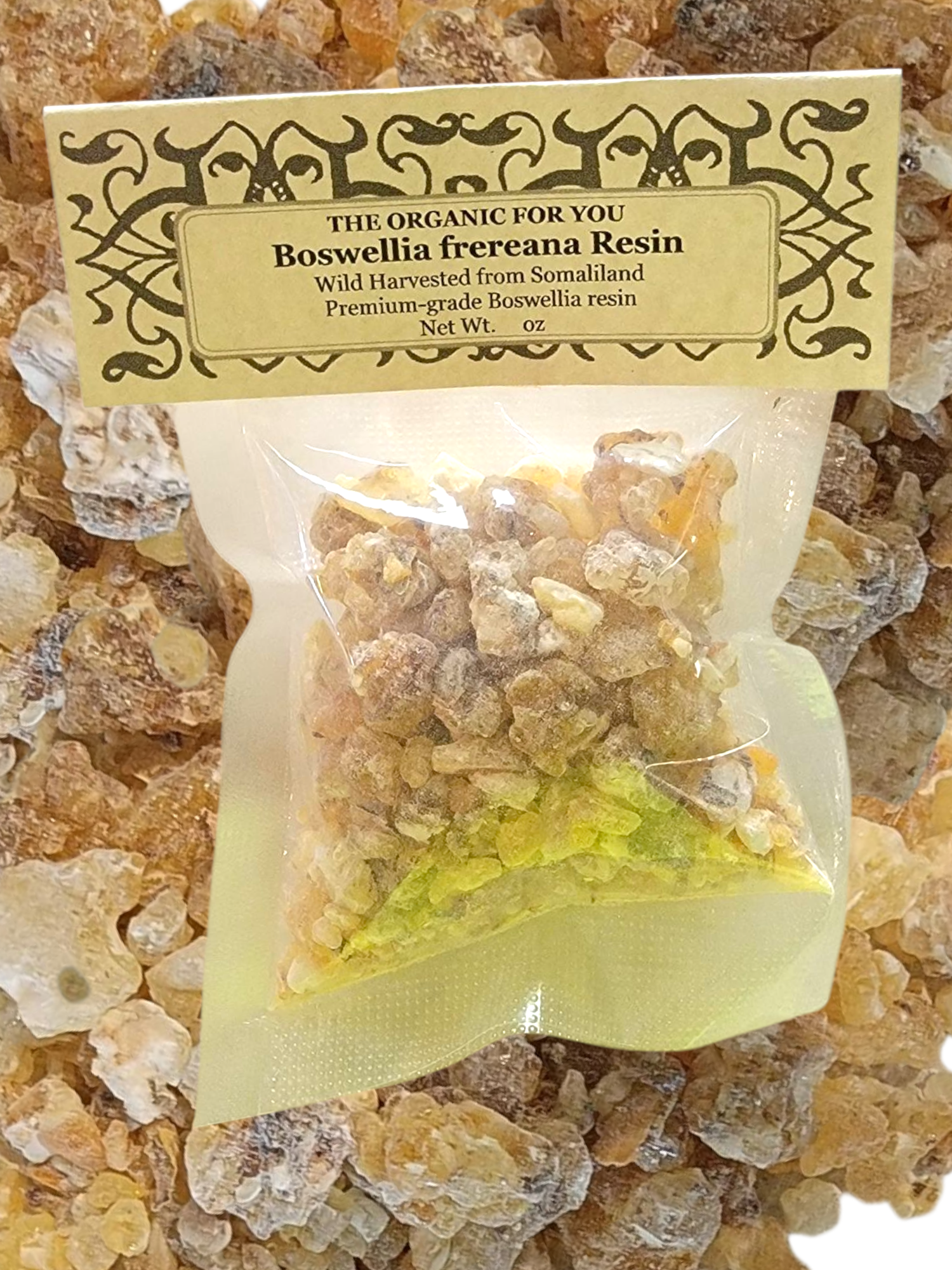 Locally called Maydi, Boswellia Frereana is the pride of Somali culture. It has a very different chemical composition from the other types of Frankincense, contains no Boswellic acids, but is just as powerful a healing and anti-inflammatory resin as the others.  It is the preferred Frankincense type of the Coptic church and is used extensively in Arabia as a high-end natural chewing gum, incense, and cosmetics base. Sometimes referred to as the king of Frankincense and Yemenite chewing gum.