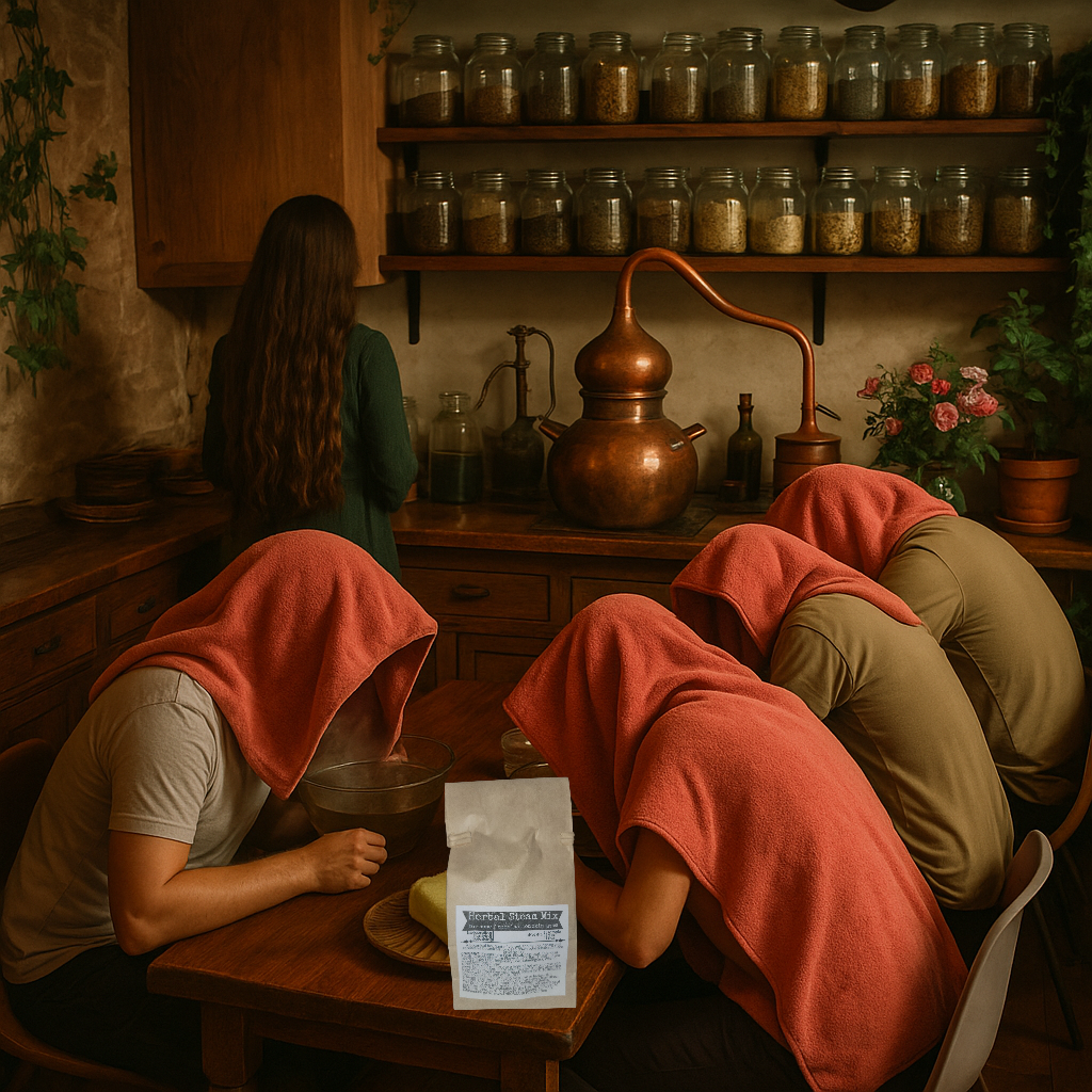 Here is a group of persons getting facial steam in an apothecary in NJ back in 2019