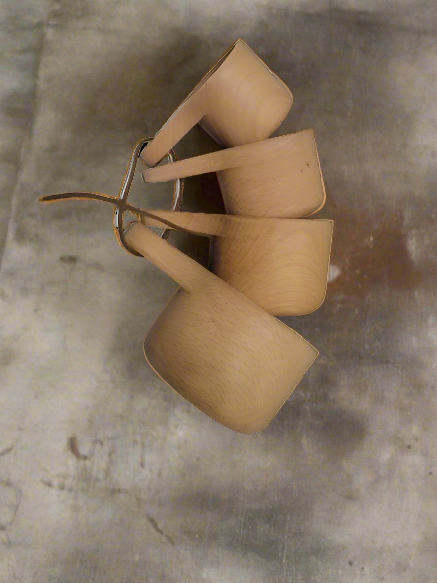 A set of natural wood measuring cups 