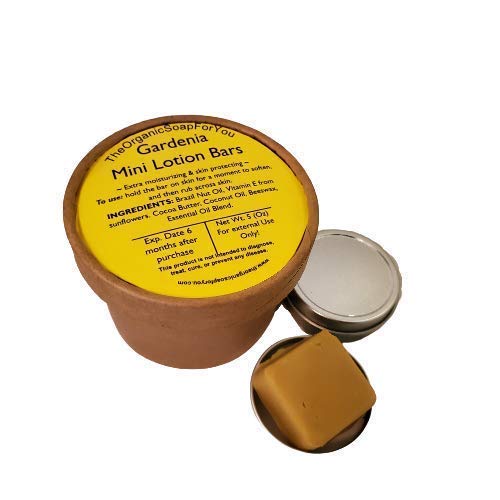 Set of 8 Mini Gardenia Lotion Bar Squares | 5 oz Cardboard Box | 1x Mini Tin Included | Zero Waste | Eco Friendly
