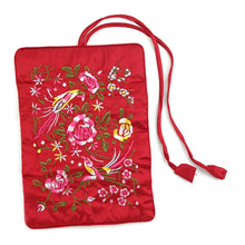 Load image into Gallery viewer, Jewelry Roll Up Tie Bag | Bird Theme | Red Asian Embroidered Style
